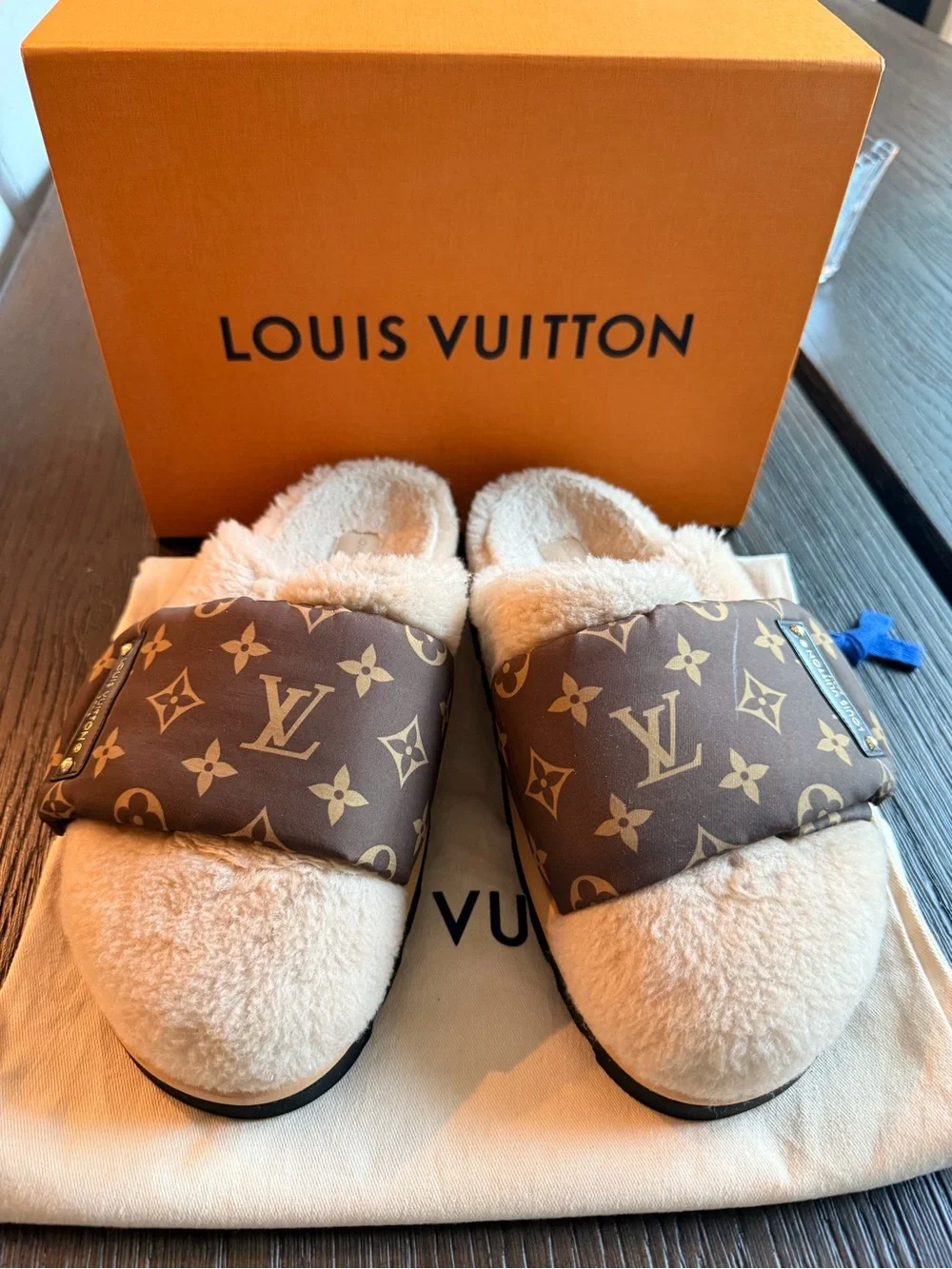 Louis Vuitton Pool Pillow Shearling Comfort Mules Slides Size 9 (Fits 8.5)